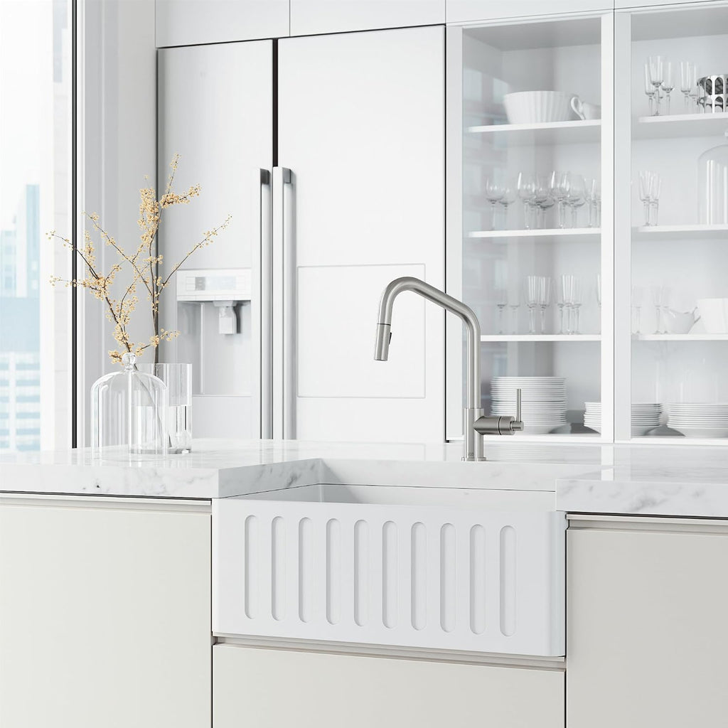 VIGO Utopia 15'' H Single Handle Pull-Down Sprayer Kitchen Bar Faucet in Stainless Steel-VG02038ST