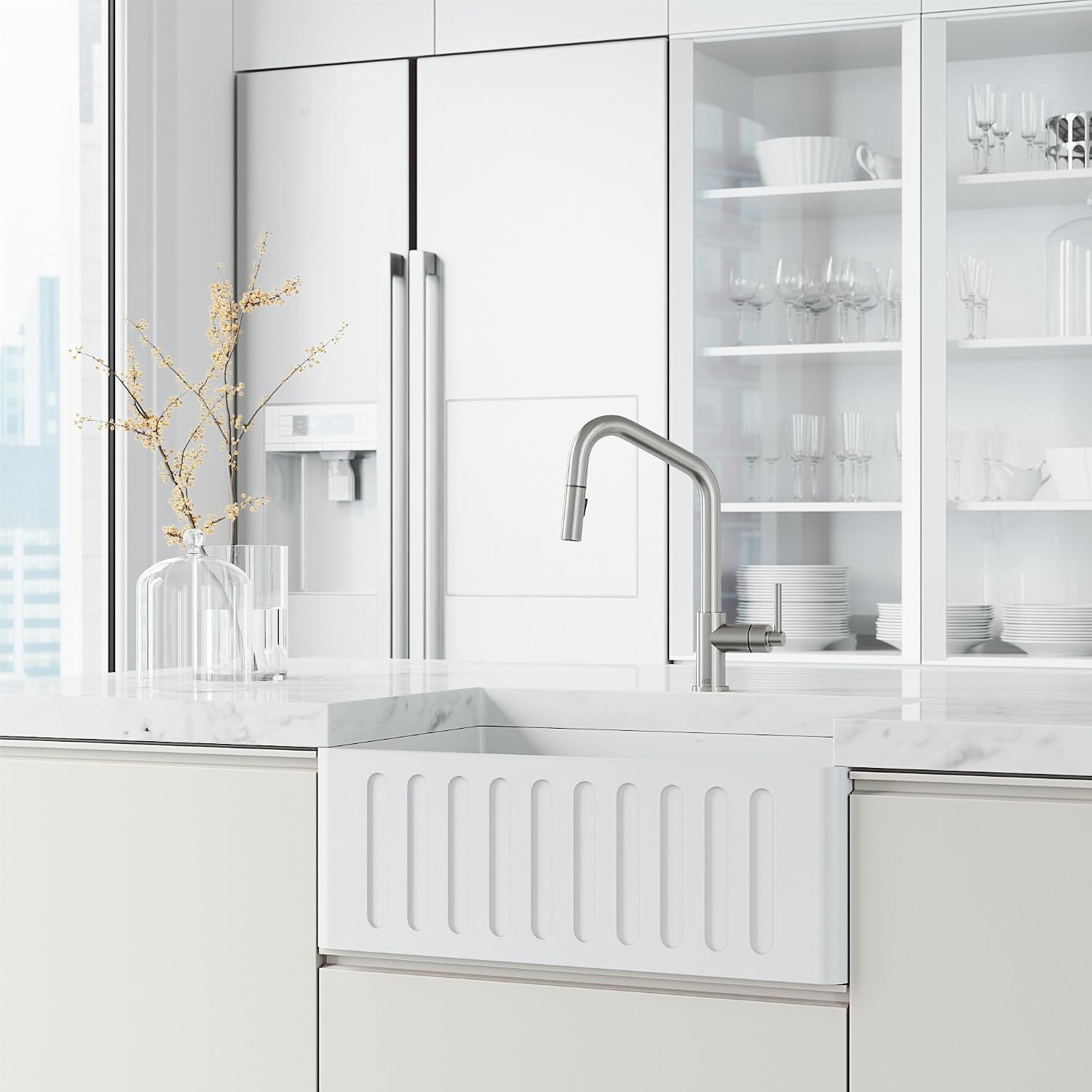 VIGO Utopia 15'' H Single Handle Pull-Down Sprayer Kitchen Bar Faucet in Stainless Steel-VG02038ST