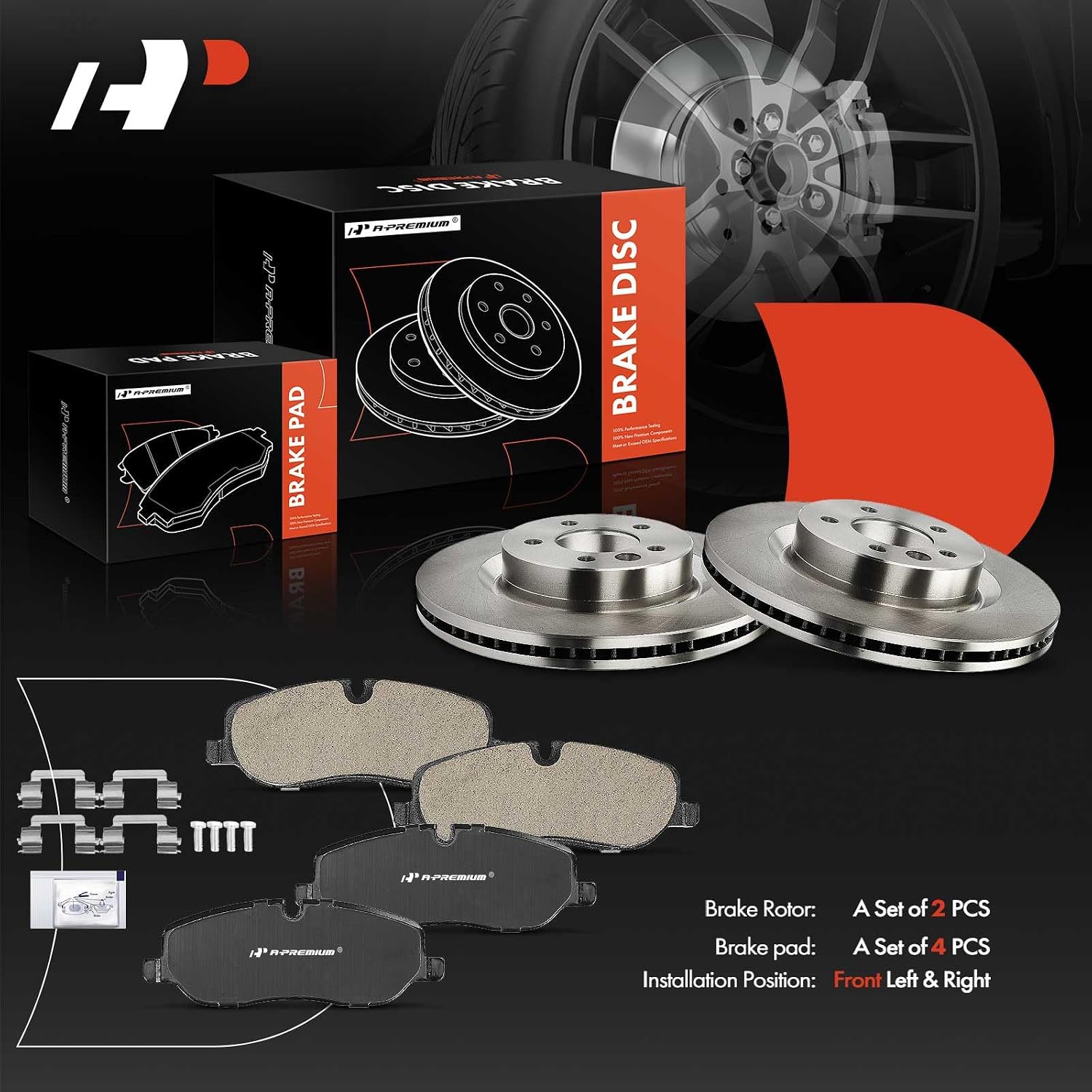 A-Premium 13.27 inch (337 mm) Front Vented Disc Brake Rotors + Ceramic Pads Kit Compatible with Select Land Rover Models - Range Rover Sport 2006-2009, LR3 2005-2009, 6-PC Set