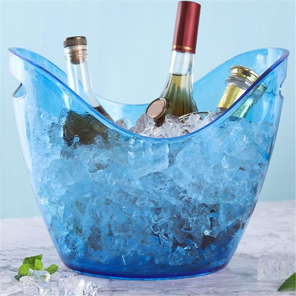 Ice Bucket 8L Acrylic Ice Bucket Tub Oval Storage Champagne Bottles for Drinks and Parties(Black)