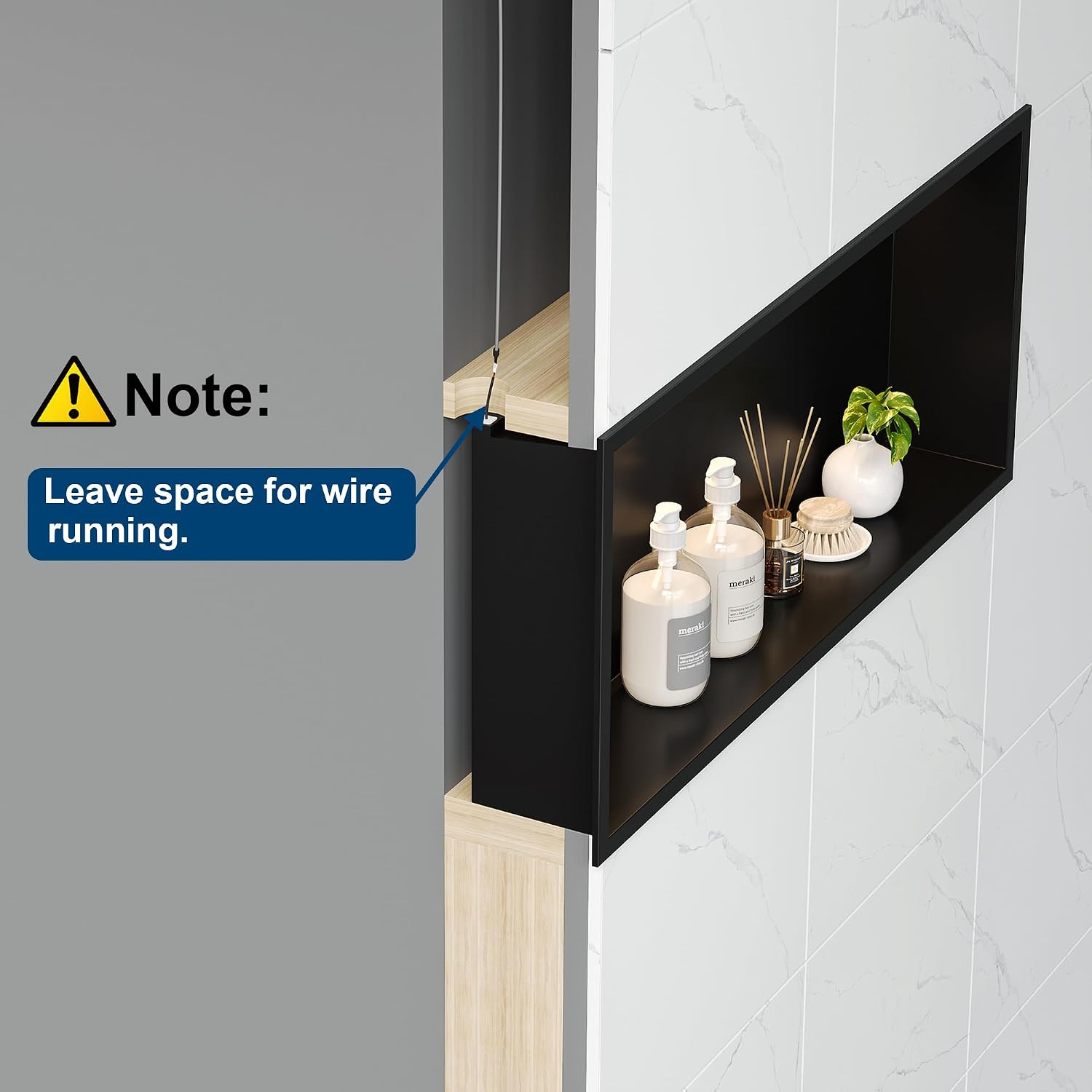 Qeke Stainless Steel Shower Niche 30' X 12', No Tile Needed Wall Niche with Non-Dimmable Led Light, Recessed Shower Niche Lighting for Bathroom Storage Over Mount Installation, Matte Black
