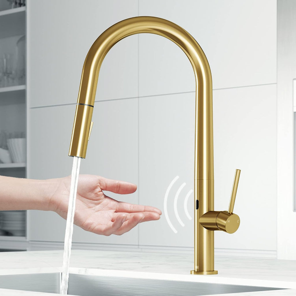 VIGO Greenwich Single-Handle Pull-Down Sprayer Kitchen Faucet with Touchless Sensor in Matte Brushed Gold VG02029MGS