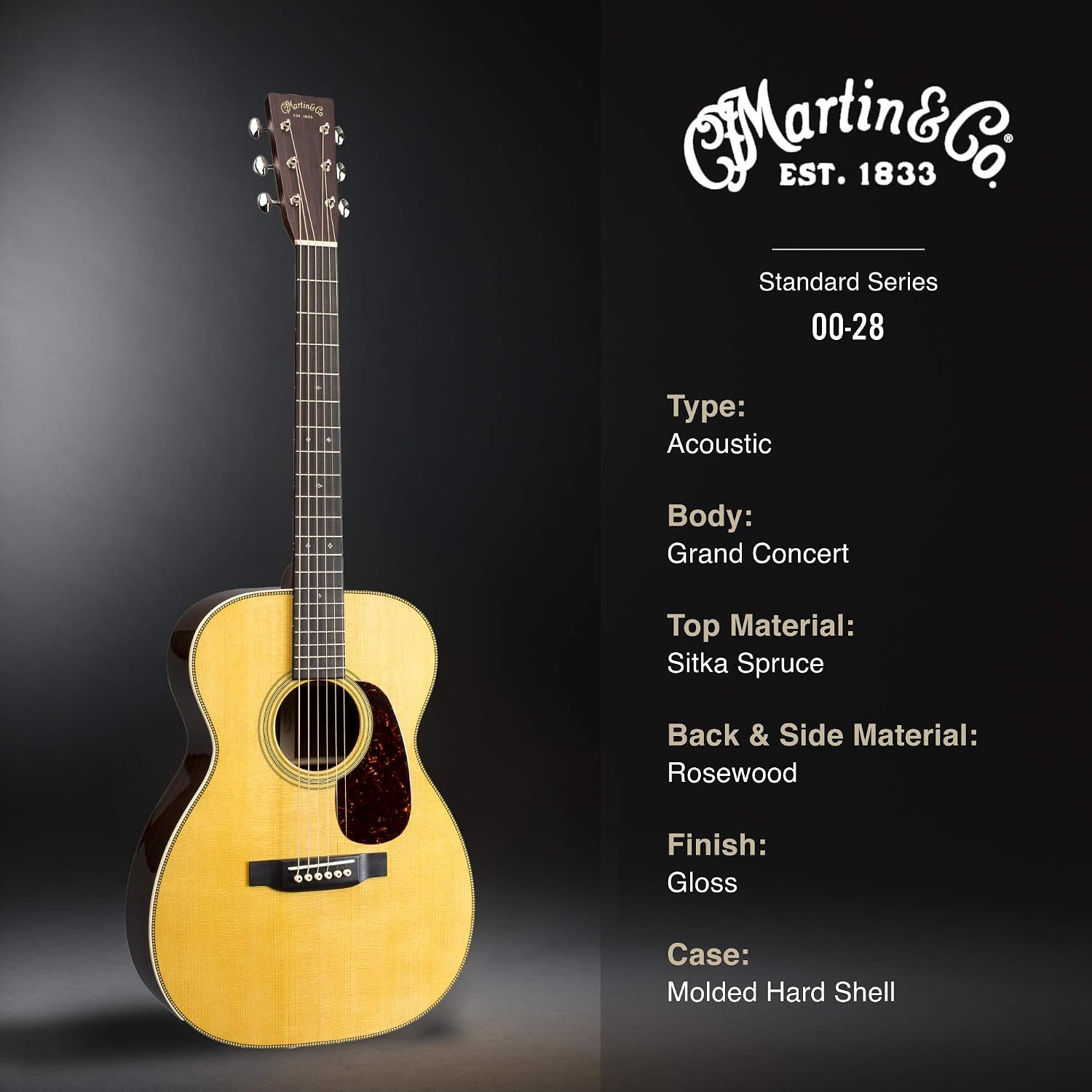Martin Guitar Standard Series Acoustic Guitars, Hand-Built Martin Guitars with Authentic Wood 00-28 Natural
