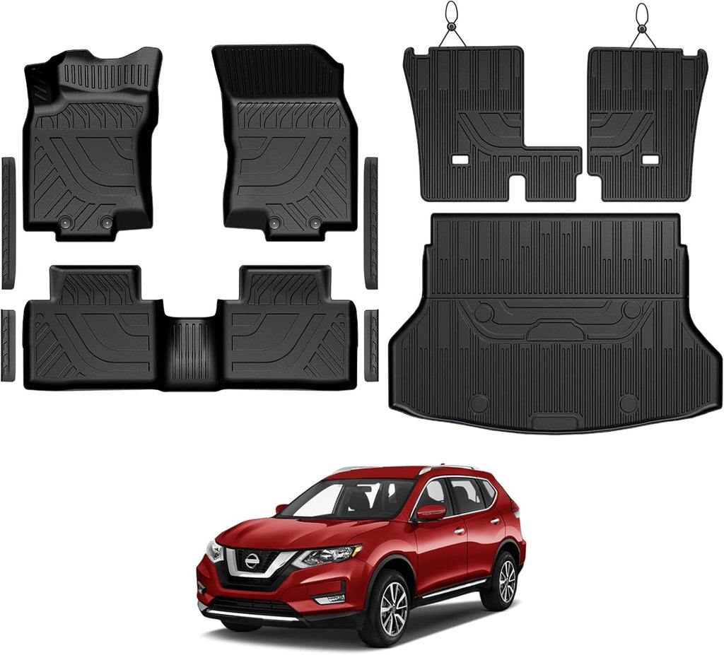 Floor Mats for Nissan Rogue 2014-2020, All Weather Floor Mats Trunk Cargo Liner and Door Sill Guards Accessories, Full Coverage Set (Not for Sport)