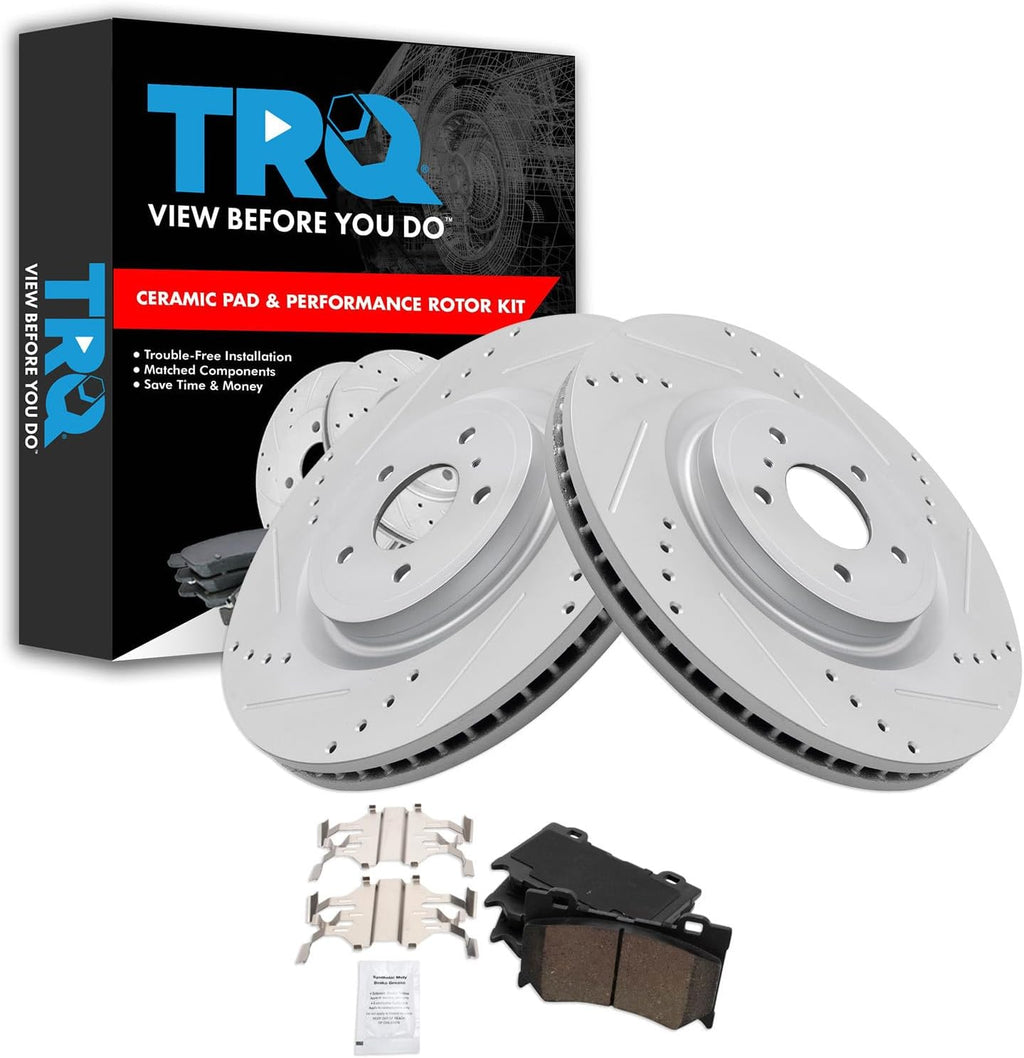 TRQ Performance Front Brake Pad and Rotor Set Ceramic Coated Compatible with 08-13 Infiniti G37 09-13 FX50 11-13 M37 M56 14-19 Q50 Q70 14-15 Q60 15-16 Q70L 2014 QX70 09-20 Nissan 370Z