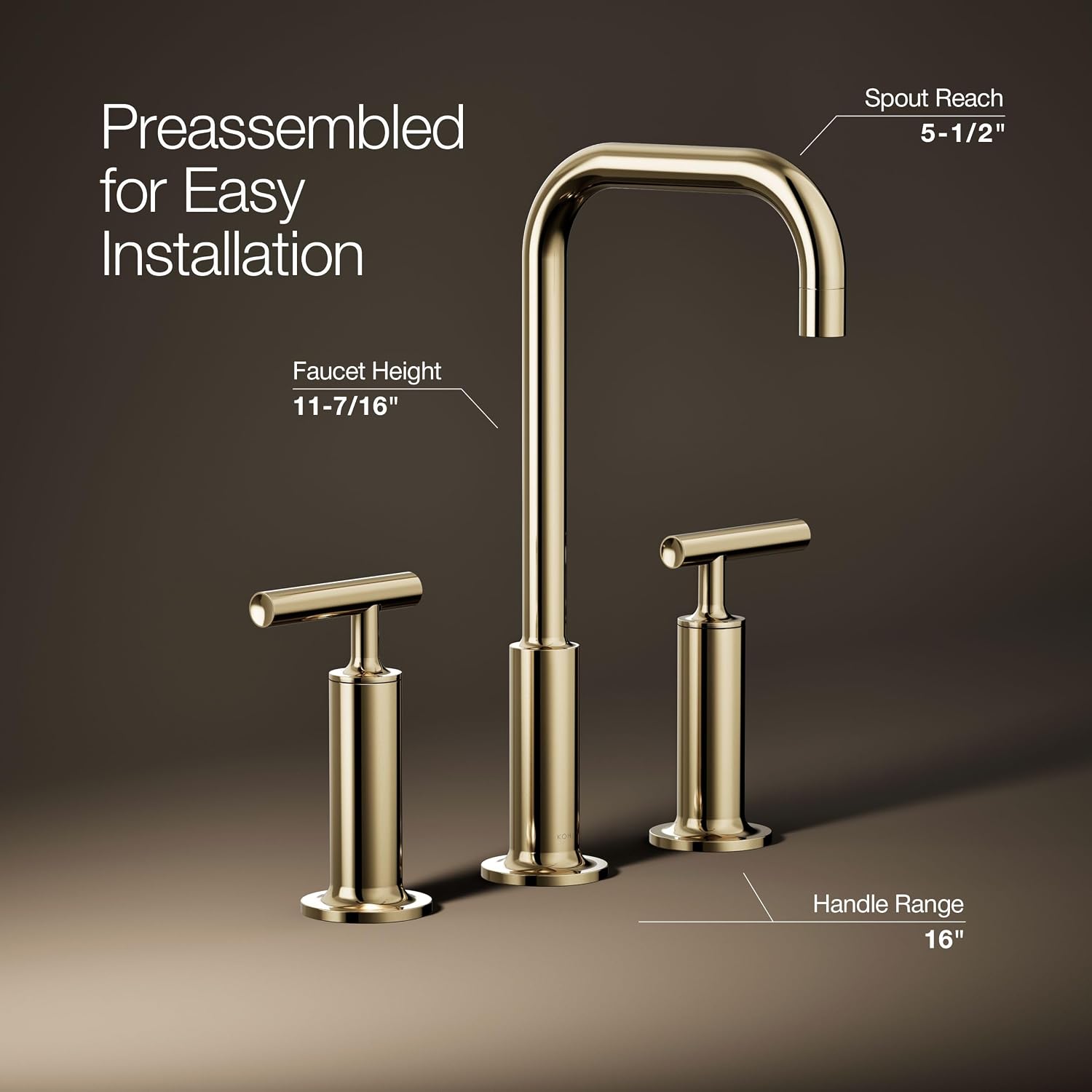 KOHLER K-14408-4-AF Purist® Widespread Bathroom Sink Faucet, 3-Hole, Widespread High Lever Handles and High Gooseneck Spout, 1.2 GPM, Vibrant French Gold