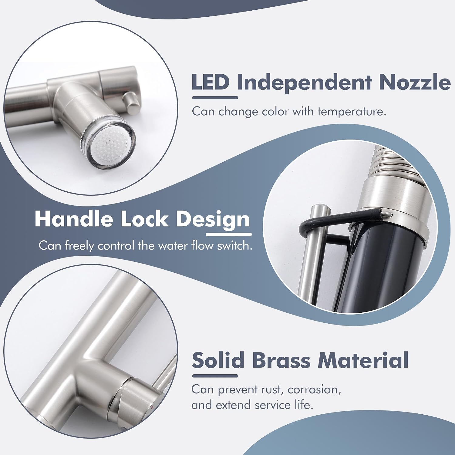 GIMILI Commercial Dual-Spout Kitchen Sink Faucet with Pull Down Sprayer Brushed Nickel LED Kitchen Faucet