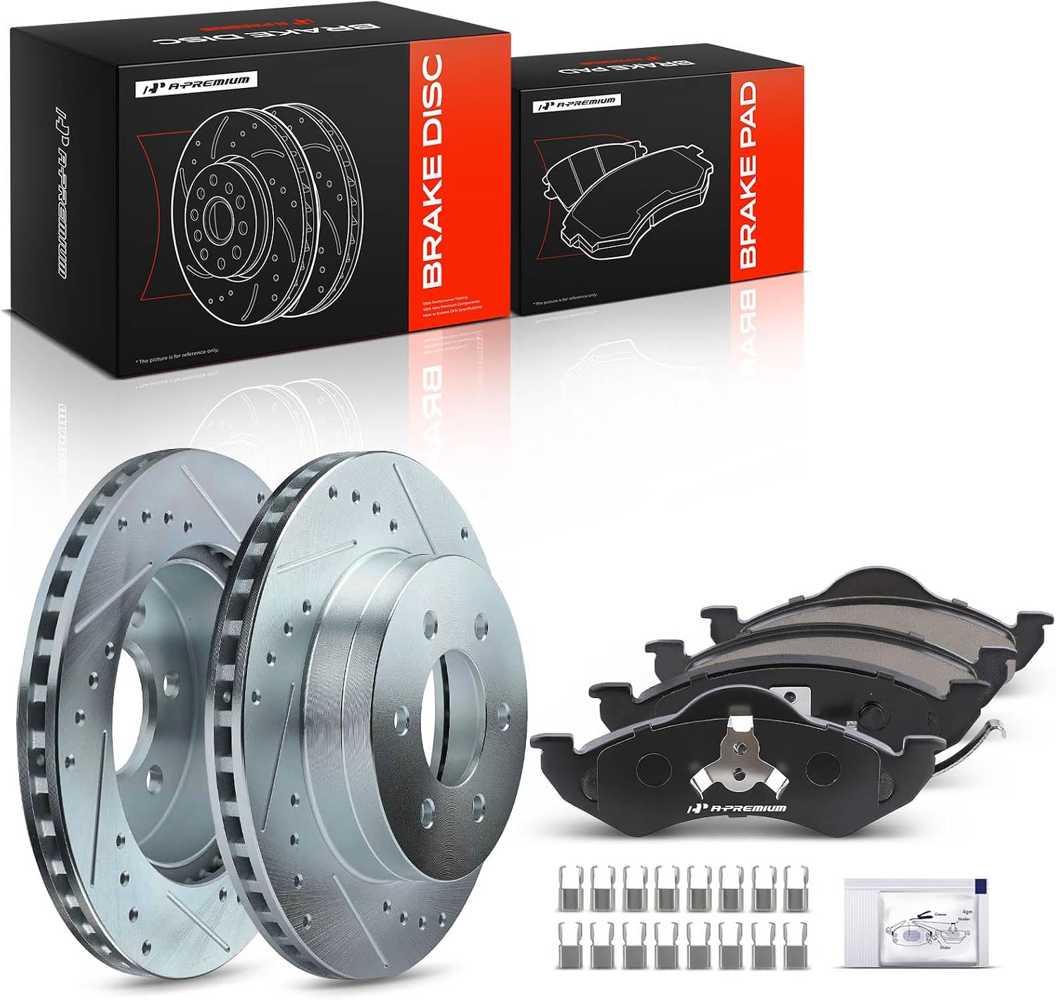 A-Premium 11.29 inch (287mm) Front Drilled and Slotted Disc Brake Rotors + Ceramic Pads Kit Compatible with Select Dodge Models - Durango 1998-1999, Dakota 1999, 6-PC Set