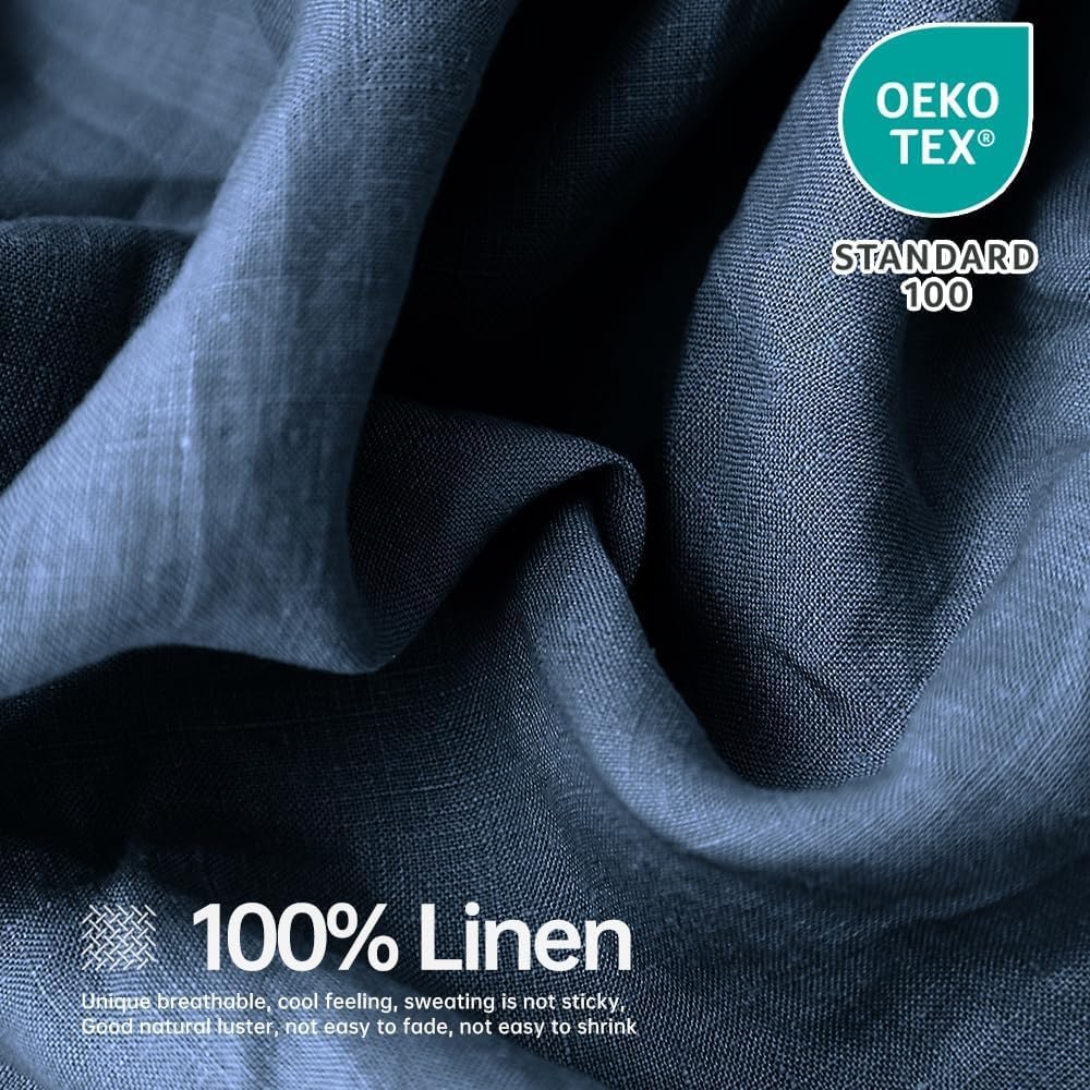 Simple&Opulence 100% Linen Sheets California King Size Set, 4 Pcs Natural French Linen Bed Sheets, Breathable Soft Durable Bedding Set for All Season (Classic Blue, California King)