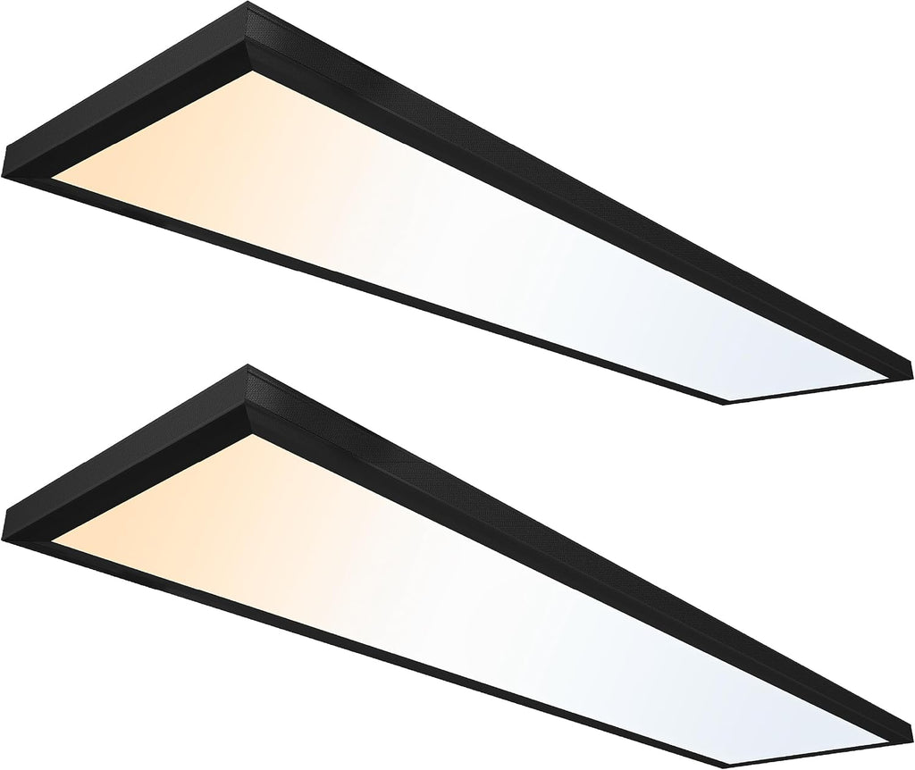 Ultralux 1x4 ft Surface Mount Ceiling Light Panel – Slim, Edge Lit, Flush Mount Flat Panel for Kitchen, Home & Office - TRIAC Dimmable, 3CCT Adjustable Color Temperature (Matte Black, 2 Pack)