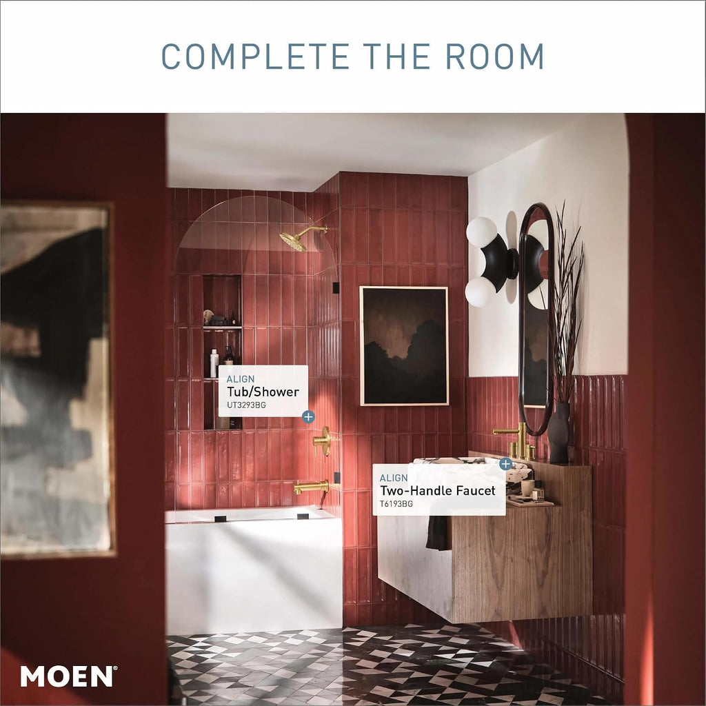 Moen UT3293BG Align M-CORE 3-Series 1-Handle Tub and Shower Trim Kit, Valve Required, Brushed Gold