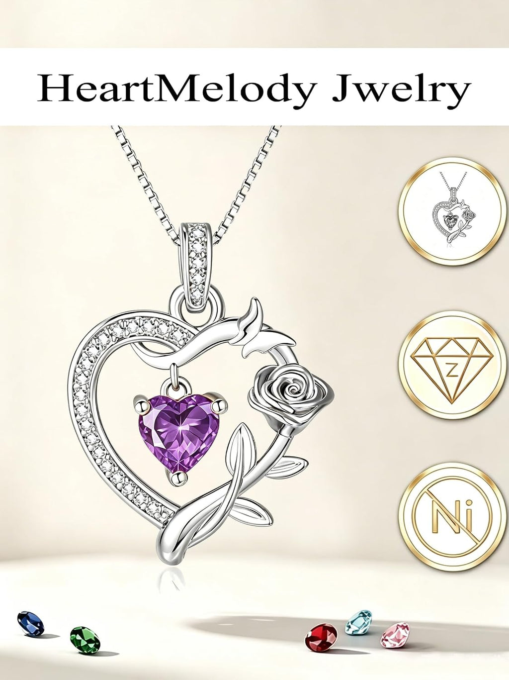 HeartMelody Heart Necklaces for Women Gold,14k 18K White Gold Plated Dainty Rose Butterfly Necklace with Garnet Birthstone Pendant Necklace Everyday Jewelry Birthday Christmas Gifts for Women Mom Her