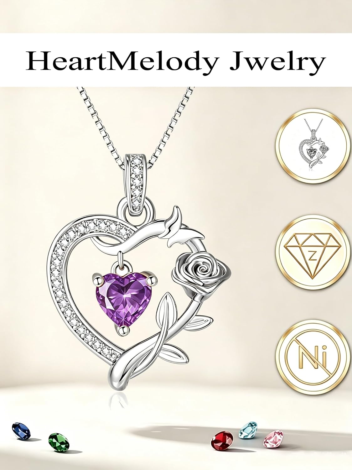 HeartMelody Heart Necklaces for Women Gold,14k 18K White Gold Plated Dainty Rose Butterfly Necklace with Garnet Birthstone Pendant Necklace Everyday Jewelry Birthday Christmas Gifts for Women Mom Her