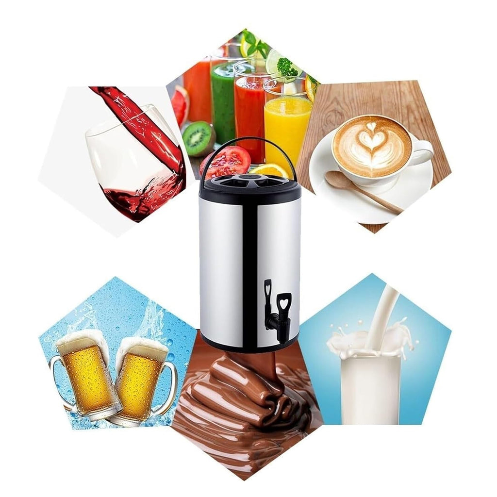 Commercial Hot Water Dispenser, 6-12L Insulated Stainless Steel Water Urn with Faucet, Portable Heat Retention Barrel for Coffee, Tea, Milk Tea, Office, Cafe, Events