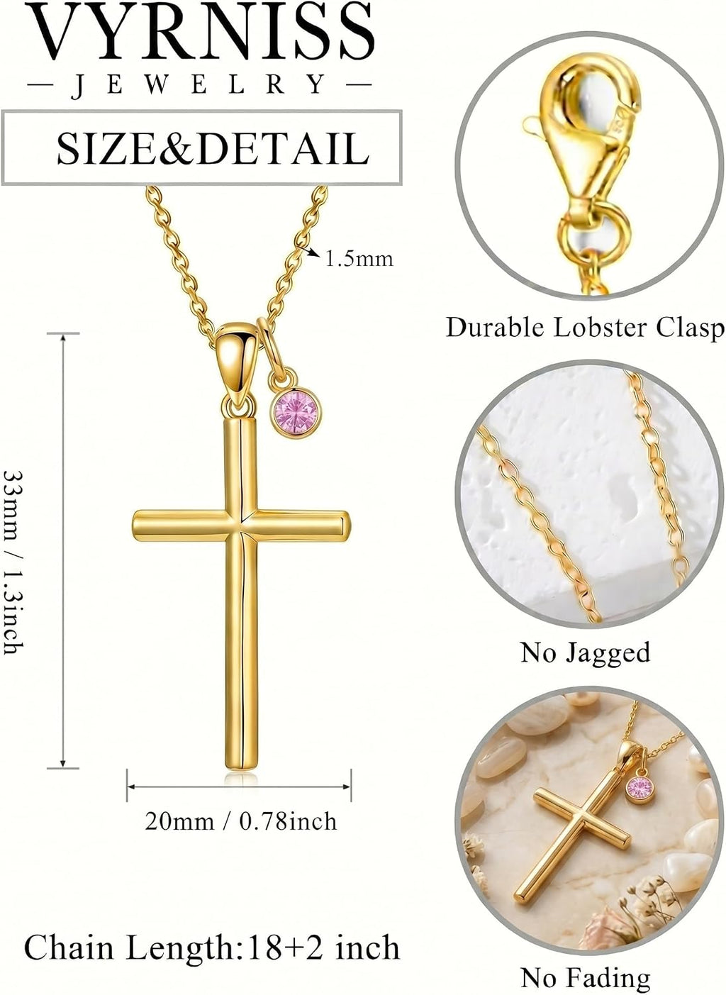 18K Gold Cross Pendant for Women Gold Cross Necklace 18K Gold Jewelry Religious Gift