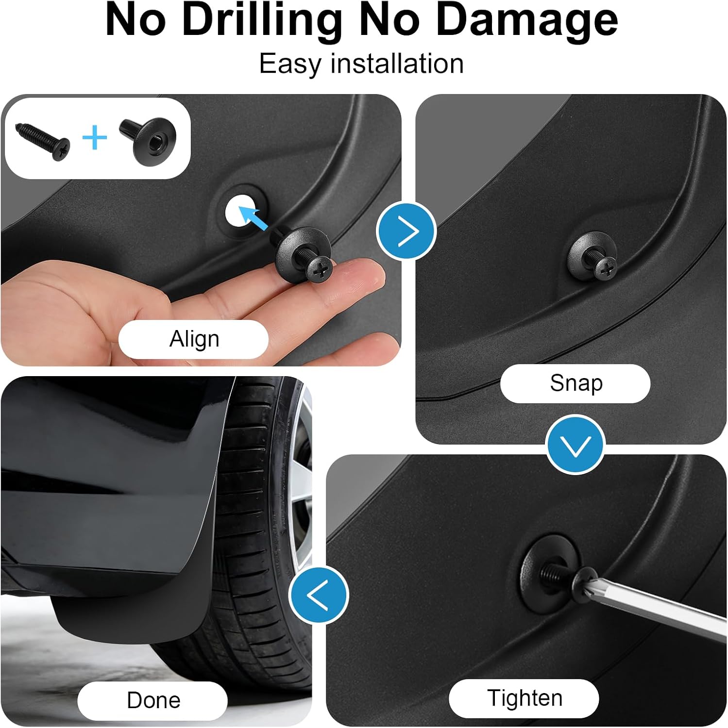 Weize Floor Mats for Tesla Model Y Juniper 2025-2026 All Weather 9Pcs Cargo Liners & 4Pcs Mud Flaps No-Drill Splash Guards Interior Accessories(Not for Standard)