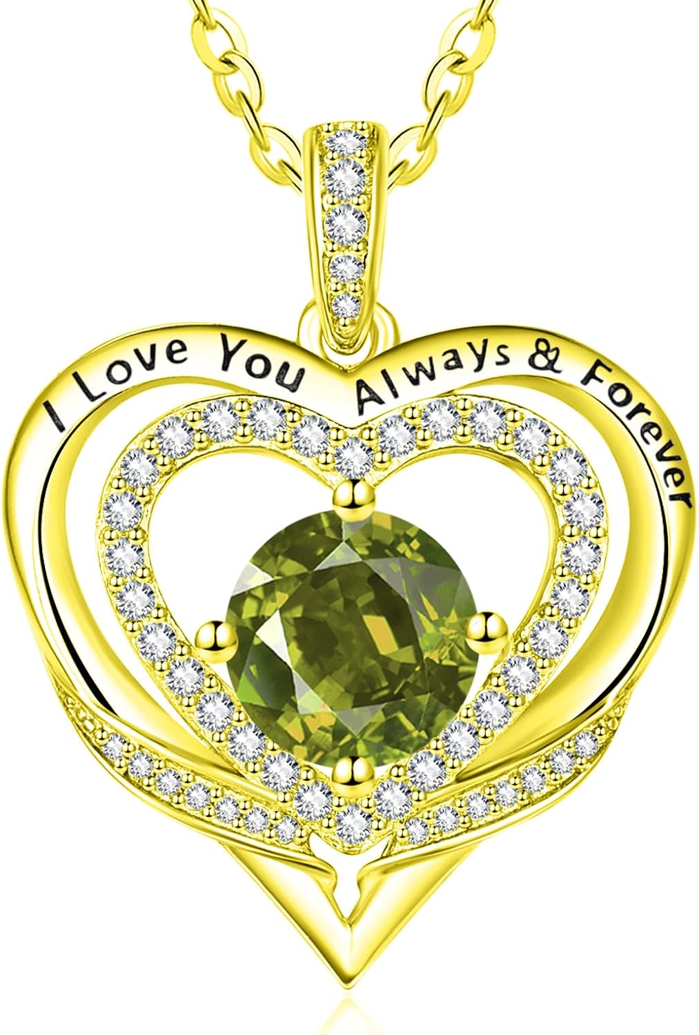 14K Gold Heart Necklaces for Women with Birthstone Pendant ，Double Hearts Necklace Jewelry Gift for Girlfriend Mom Anniversary Birthday Adjustable Chain 18' + 2' 'I Love You Always & Forever