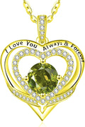 14K Gold Heart Necklaces for Women with Birthstone Pendant ，Double Hearts Necklace Jewelry Gift for Girlfriend Mom Anniversary Birthday Adjustable Chain 18' + 2' 'I Love You Always & Forever