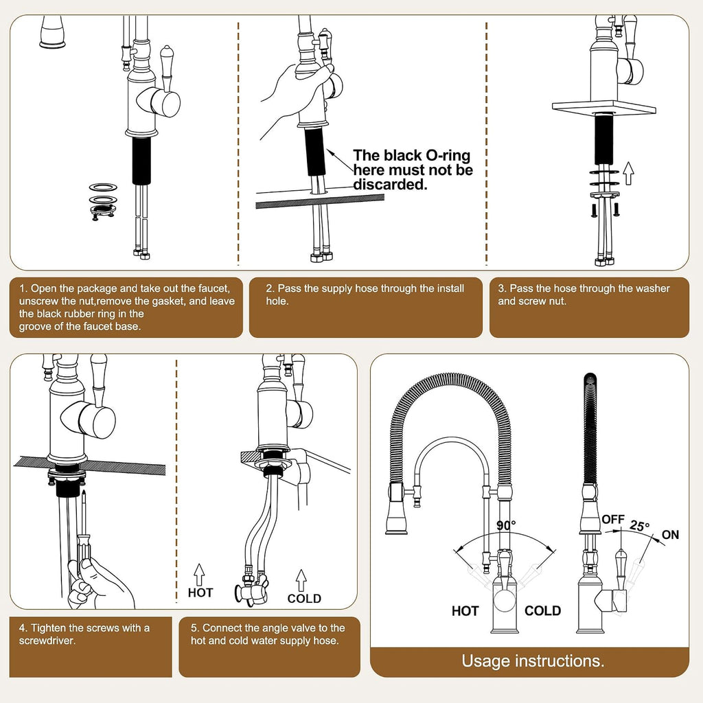 Classical High Arc Single Handle Spring Kitchen Faucet with Pull Down Spray, Swiveling Commercial Single Handle Kitchen Sink Faucets for Farmhouse, Gold