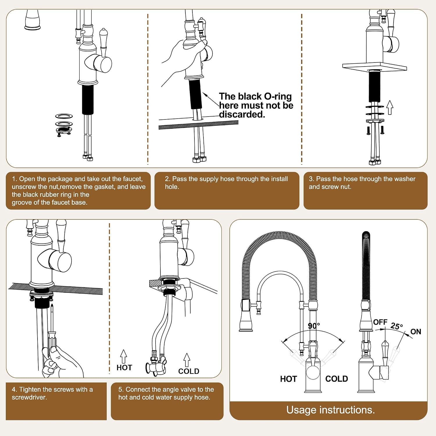 Classical High Arc Single Handle Spring Kitchen Faucet with Pull Down Spray, Swiveling Commercial Single Handle Kitchen Sink Faucets for Farmhouse, Gold