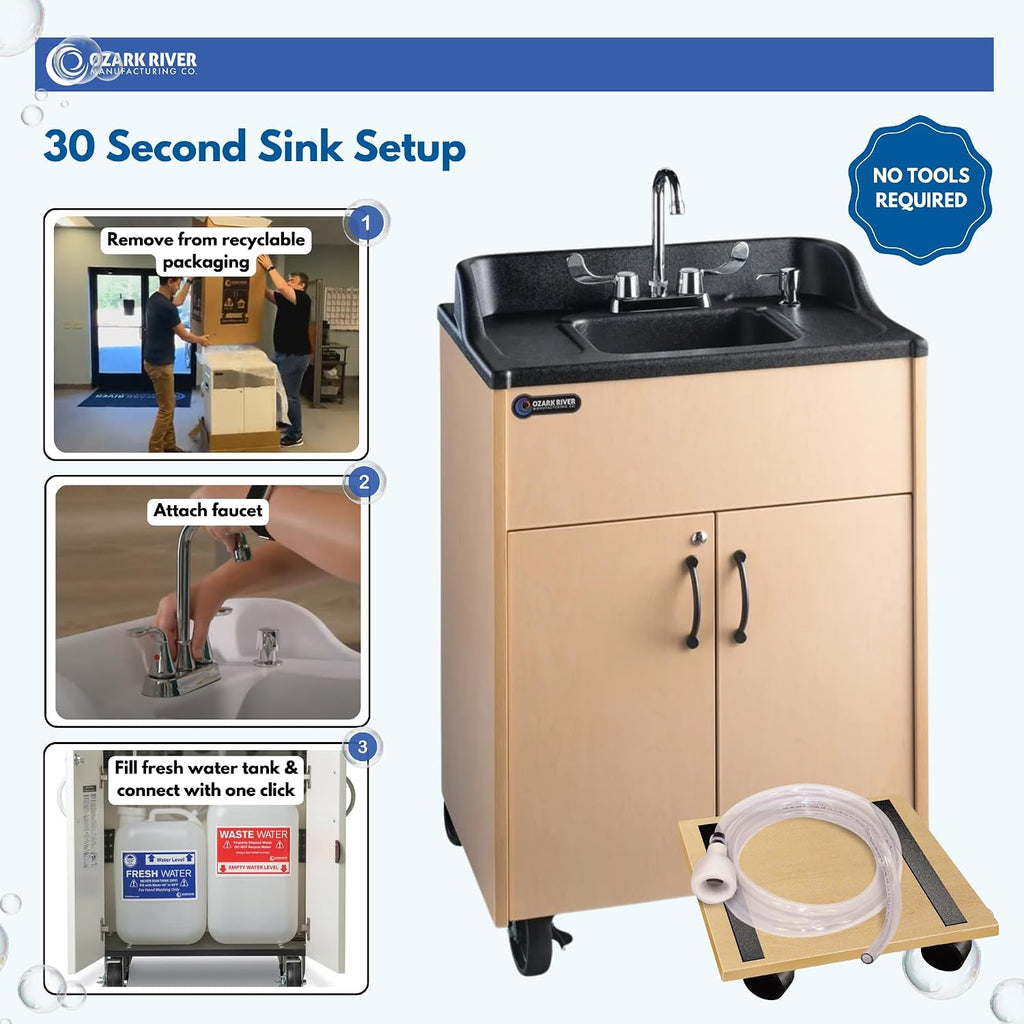 Ozark River Portable Sinks Premier Maple & Fill-n-Roll Dolly Kit Bundle, Maple Laminate-ABS, Portable Sink with Hot Water, Self-Contained Sink, Portable Hand Washing Station, 110V
