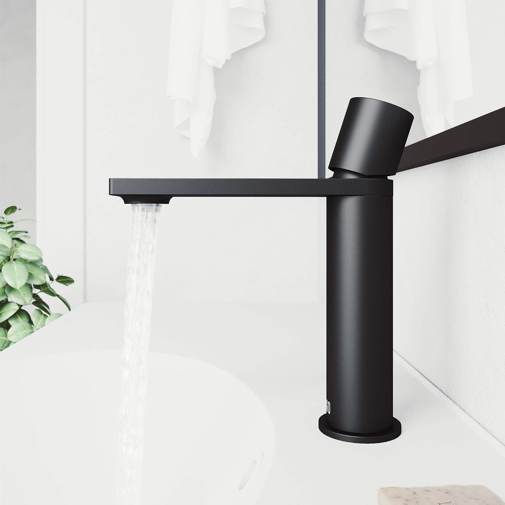VIGO Halsey Single-Handle Single-Hole Mount Bathroom Sink Faucet, 8-Inch, Matte Black, Modern Design, Solid Brass, 1.2 GPM WaterSense & Ceramic Disc Valve, Corrosion-Resistant