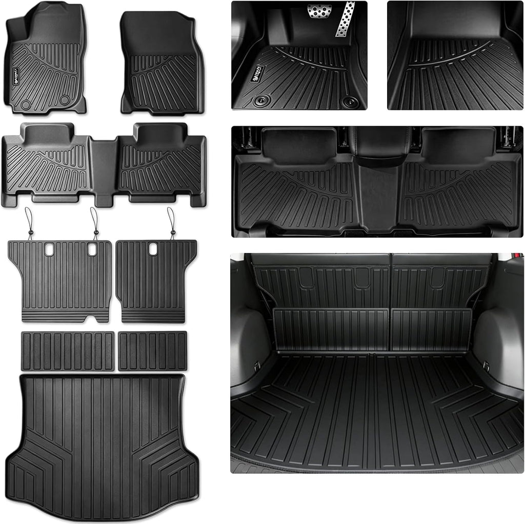All Weather Floor Mats Set for Toyota RAV4 2018 2017 2016 2015 2014 2013 TPE Rubber Liners RAV4 Odorless Anti-Slip Car Floor Liners - 1st & 2nd Cargo Mat Covering The Backrest Full Set