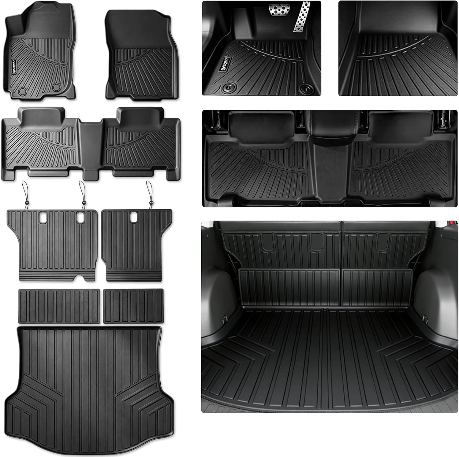 All Weather Floor Mats Set for Toyota RAV4 2018 2017 2016 2015 2014 2013 TPE Rubber Liners RAV4 Odorless Anti-Slip Car Floor Liners - 1st & 2nd Cargo Mat Covering The Backrest Full Set
