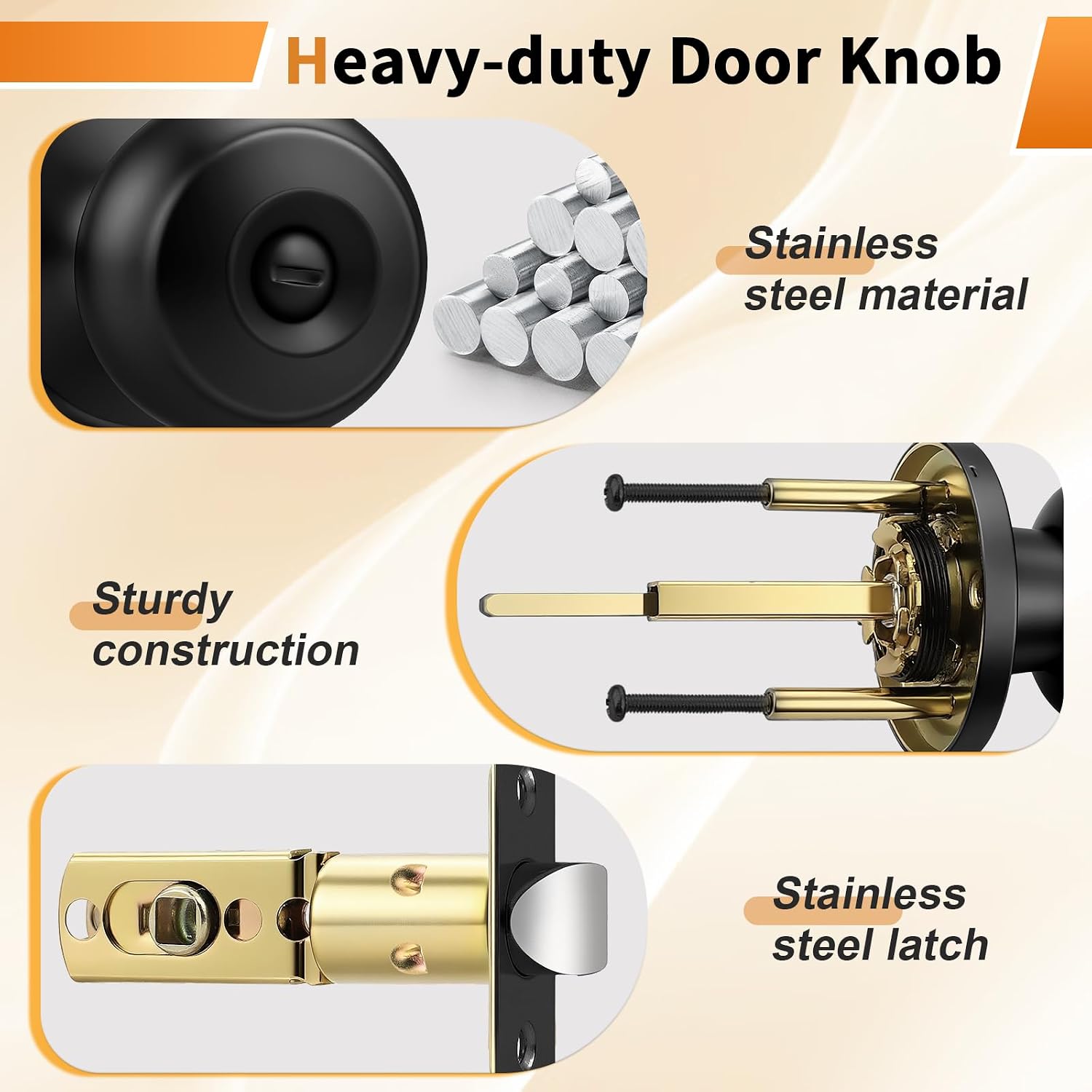 Probrico Black Door Knobs, Interior Door Knobs with Round Ball Knob, Matte Black Privacy Door Knob for Bedroom Bathroom, 12 Pack