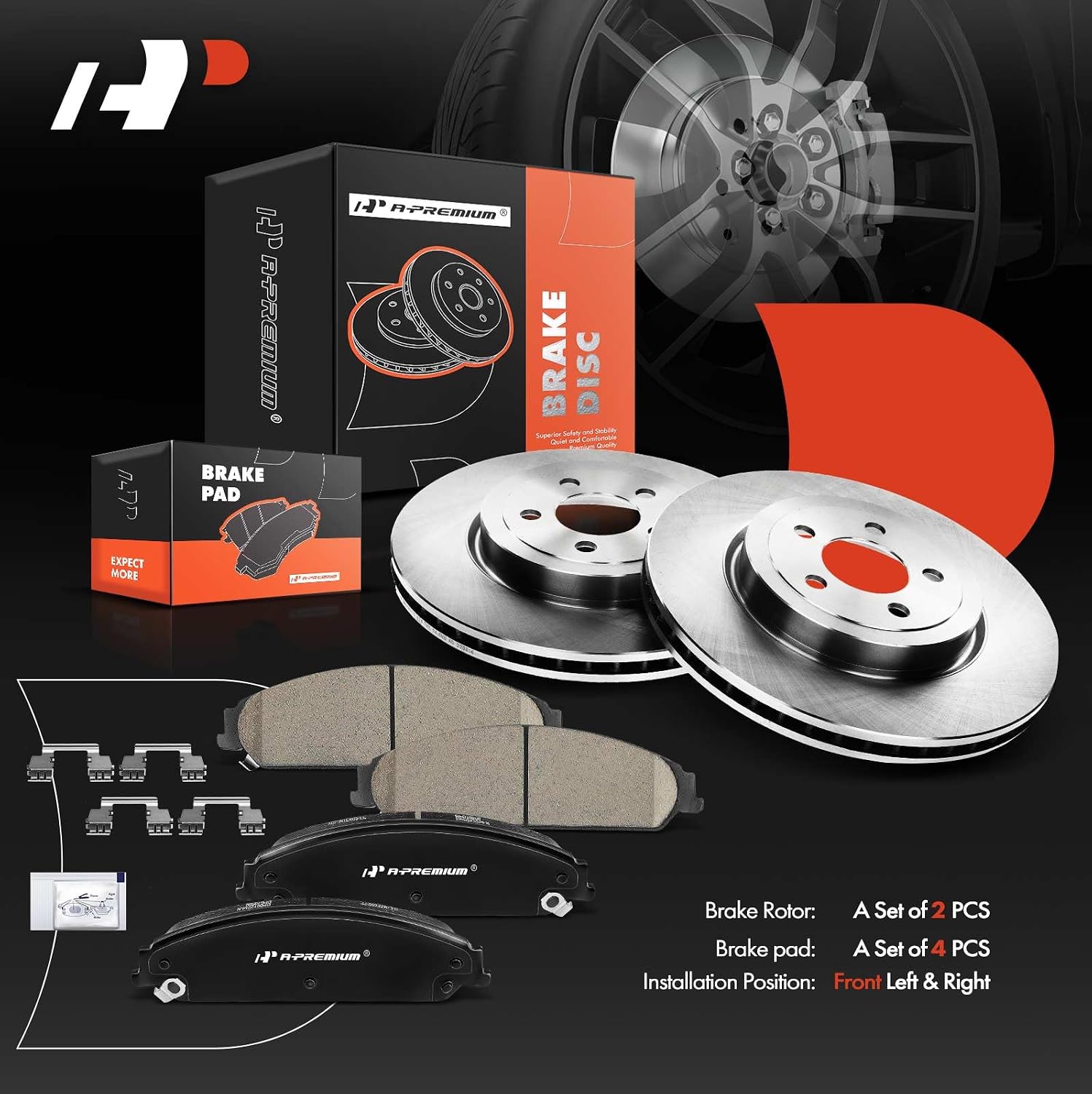 A-Premium 13.58 in (345 mm) Front Vented Disc Brake Rotors + Ceramic Pads Kit Compatible with Select Chrysler and Dodge Models - 300, Challenger, Charger, Magnum, 6-PC Set