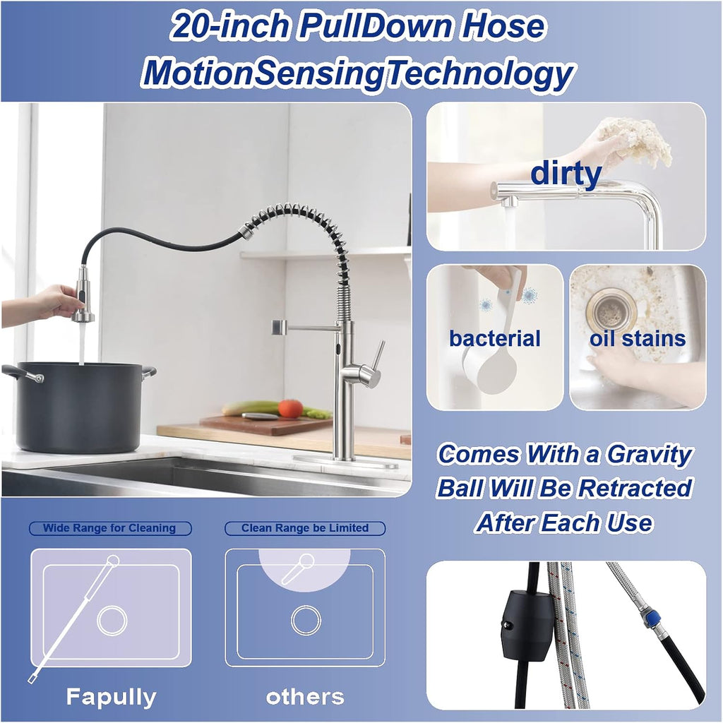 Fapully Touchless Kitchen Faucet with Pull Down Sprayer,Sensor Commercial Pull-Down Single Handle Kitchen Sink Faucet Brushed Nickel