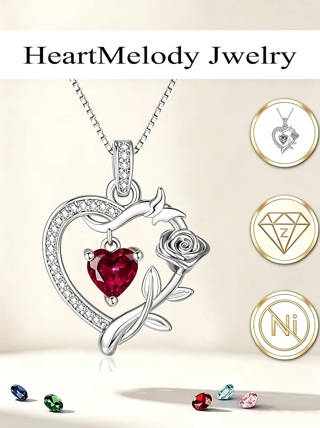 HeartMelody Heart Necklaces for Women Gold,14k 18K White Gold Plated Dainty Rose Butterfly Necklace with Garnet Birthstone Pendant Necklace Everyday Jewelry Birthday Christmas Gifts for Women Mom Her