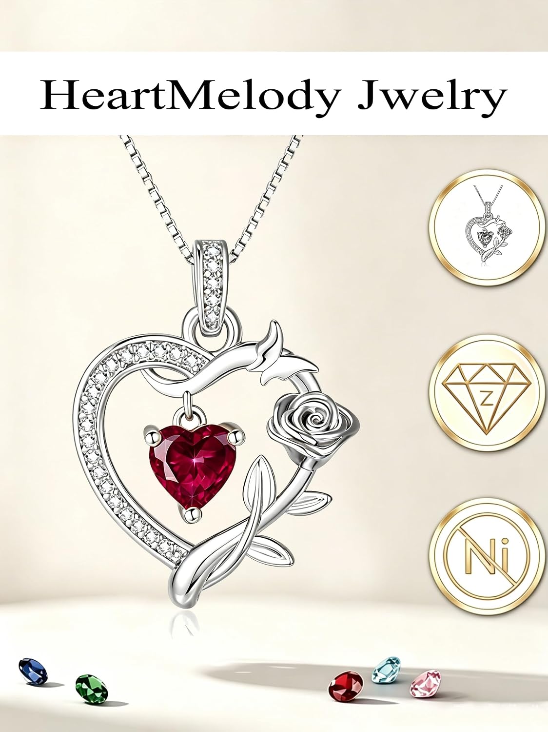 HeartMelody Heart Necklaces for Women Gold,14k 18K White Gold Plated Dainty Rose Butterfly Necklace with Garnet Birthstone Pendant Necklace Everyday Jewelry Birthday Christmas Gifts for Women Mom Her