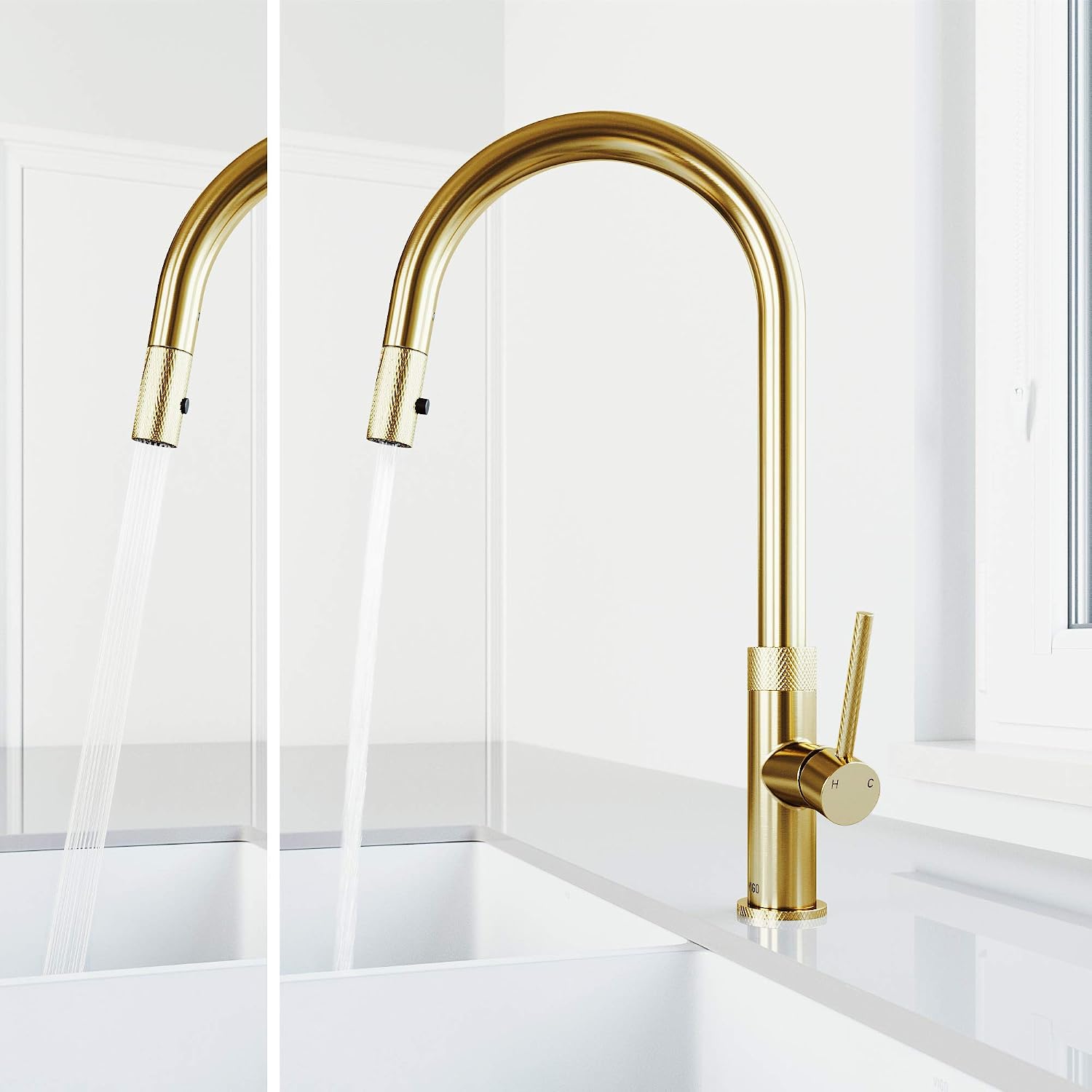 VIGO Bristol 19'' H Single Handle Pull-Down Sprayer Kitchen Faucet in Matte Brushed Gold-VG02033MG