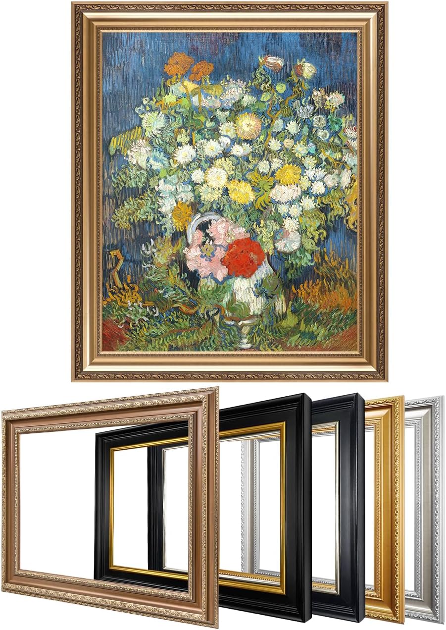 IPIC - Bouquet of Flowers in a Vase, Vincent Van Gogh Art Reproduction. Giclee Canvas Prints Wall Art with classic golden frame. Screen Size:30X24