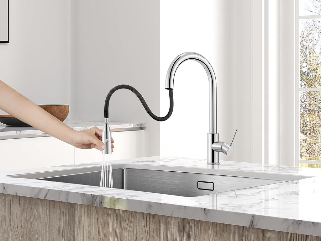 AguaStella AS60CH Chrome Kitchen Sink Faucet with Pull Down Sprayer Single Handle