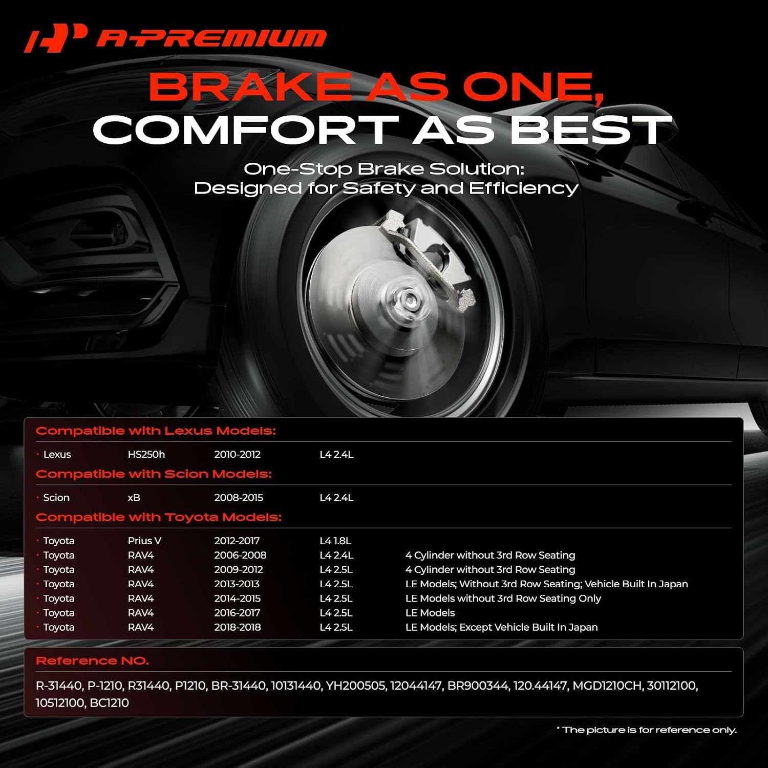 A-Premium 10.82 inch (275mm) Front Vented Disc Brake Rotors + Ceramic Pads Kit Compatible with Toyota, Lexus and Scion Models - RAV4 2006-2018, xB 2008-2015, Prius V 2012-2017, HS250h 2010-2012, 6-PC