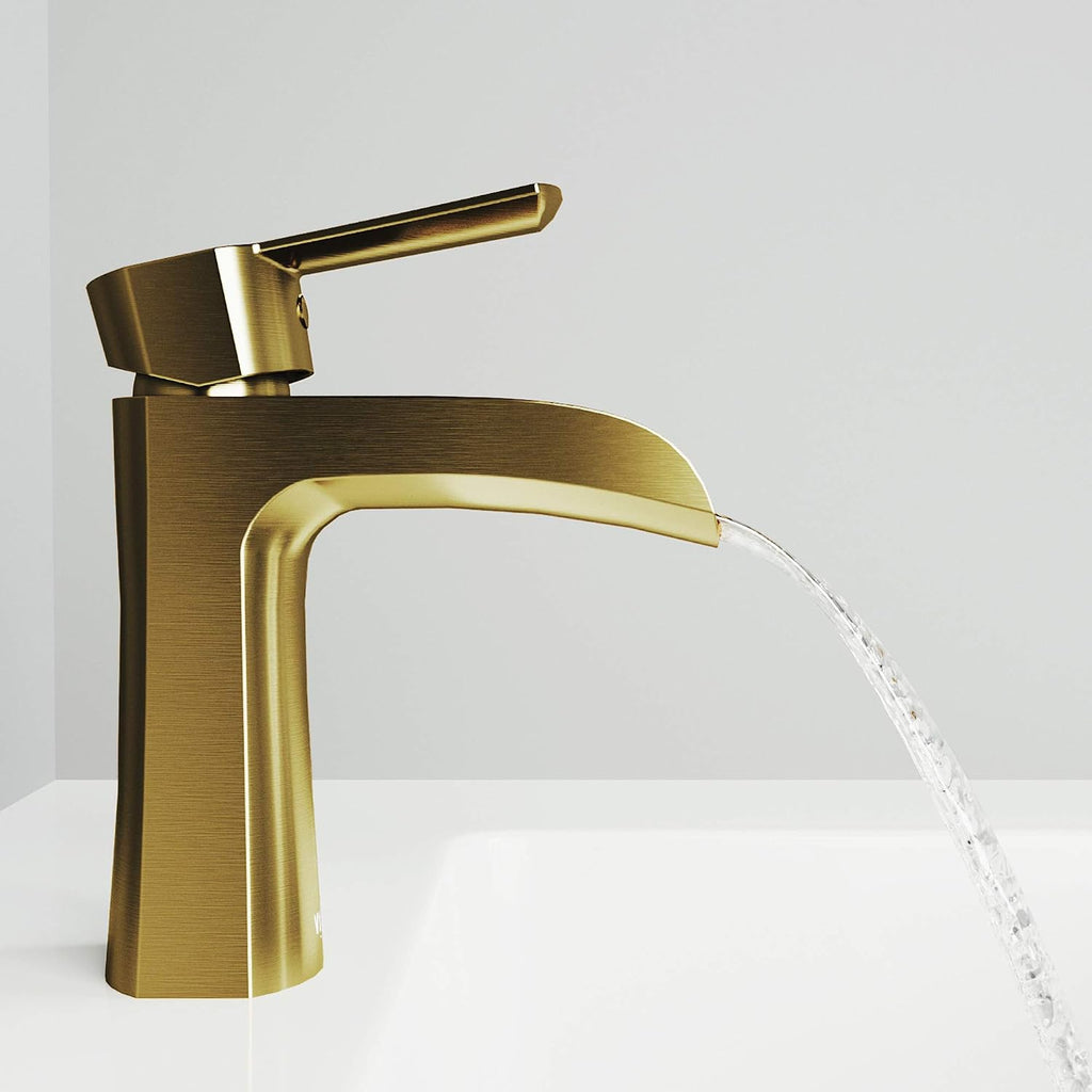 VIGO Paloma Waterfall Single-Handle Single-Hole Mount Bathroom Sink Faucet, 7-Inch, Matte Brushed Gold, Modern Design, Solid Brass, 1.2 GPM WaterSense & Ceramic Disc Valve - VG01041MG
