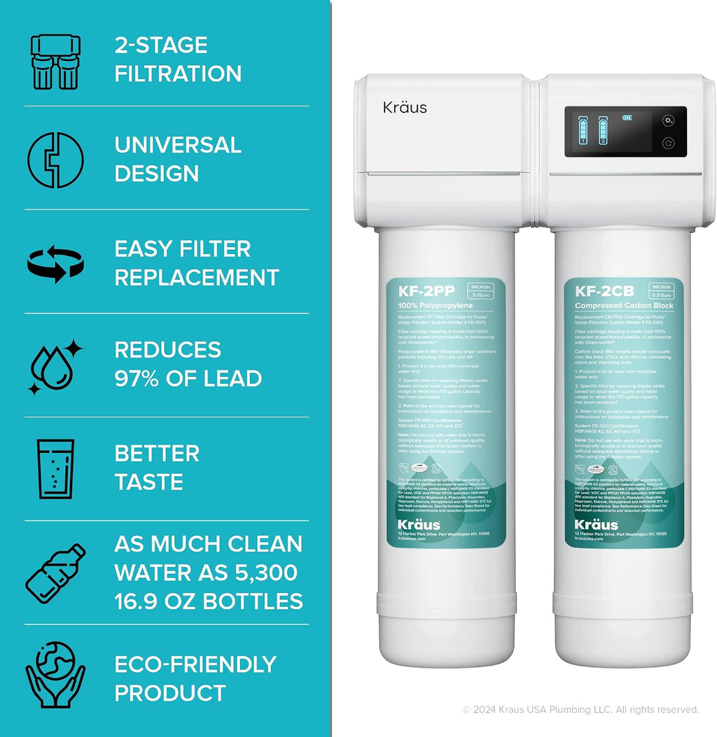 KRAUS Purita 2-Stage Under-Sink Filtration System with Single Handle Drinking Water Filter Faucet in Matte Black, FS-1001-FF-100MB