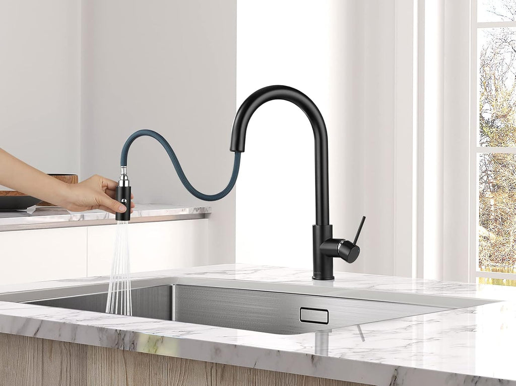 AguaStella AS60MB Matte Black Kitchen Sink Faucet with Pull Down Sprayer Single Handle