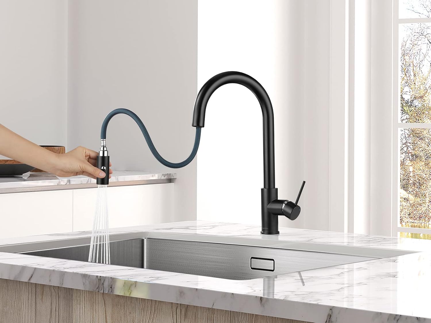 AguaStella AS60MB Matte Black Kitchen Sink Faucet with Pull Down Sprayer Single Handle