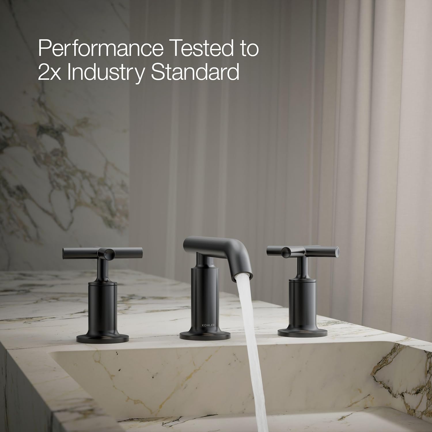KOHLER K-14410-3-BL Purist® Widespread Bathroom Sink Faucet, 3-Hole Bathroom Faucets with Low Cross Handles and Low Spout, 1.2 GPM, Matte Black