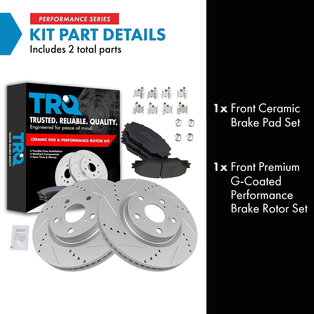 TRQ Performance Front Brake Pad & Rotor Ceramic Coated Drilled Rotors Compatible with 06-19 Toyota RAV4 09-13 Matrix 16-19 Mirai 17-18 Corolla iM 11-16 Scion tC 2016 iM 09-10 Pontiac Vibe
