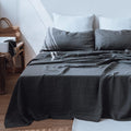 Simple&Opulence 100% Linen Sheet Set 3pcs Basic Style, Deep Pocket, Natural French Washed Flax Solid Color Soft Breathable Bed Sheets - Dark Grey, Twin