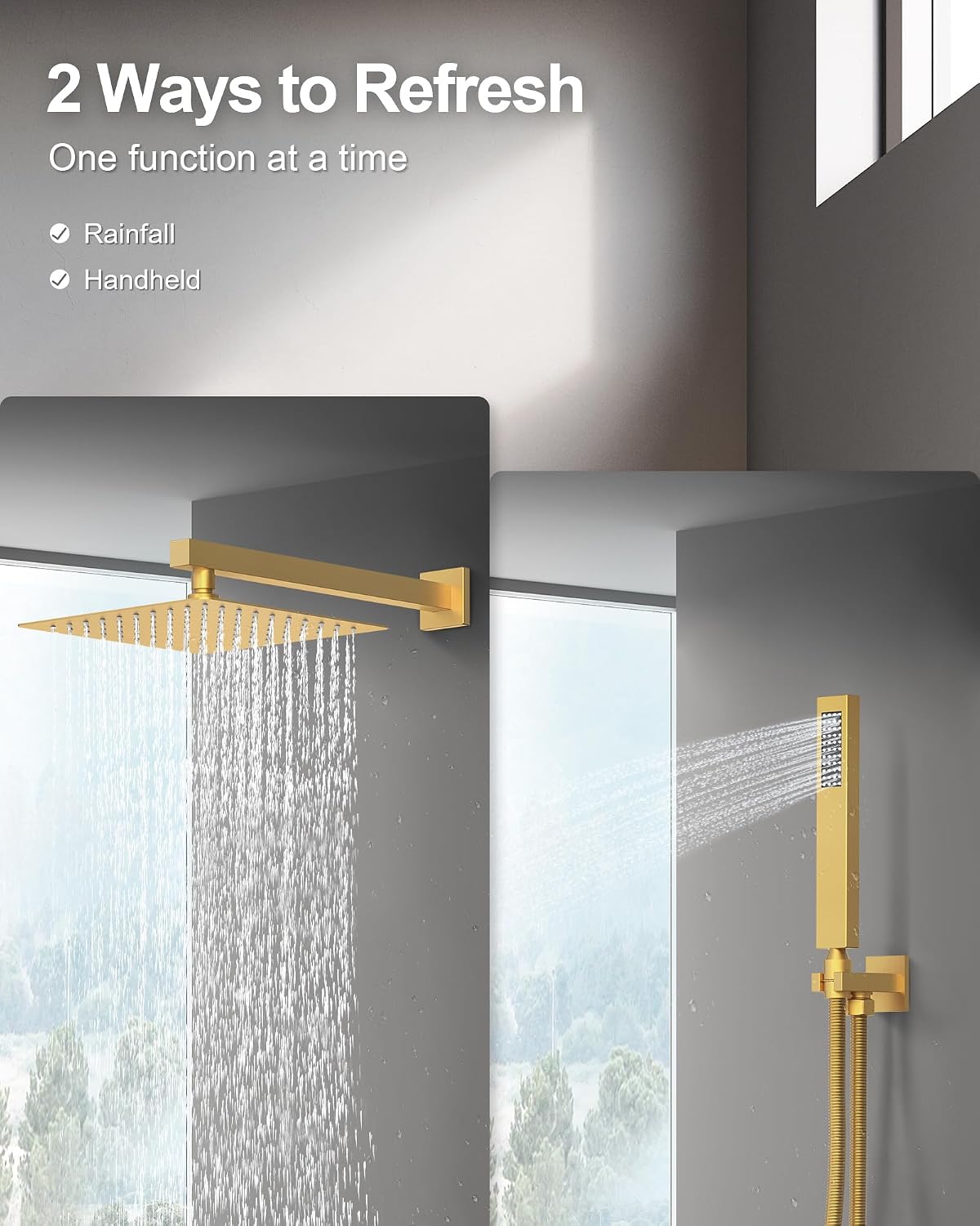 10 Inch Shower Faucet Set, High Pressure Rainfall Shower Head and Handheld Sprayer Combo, Brushed Gold