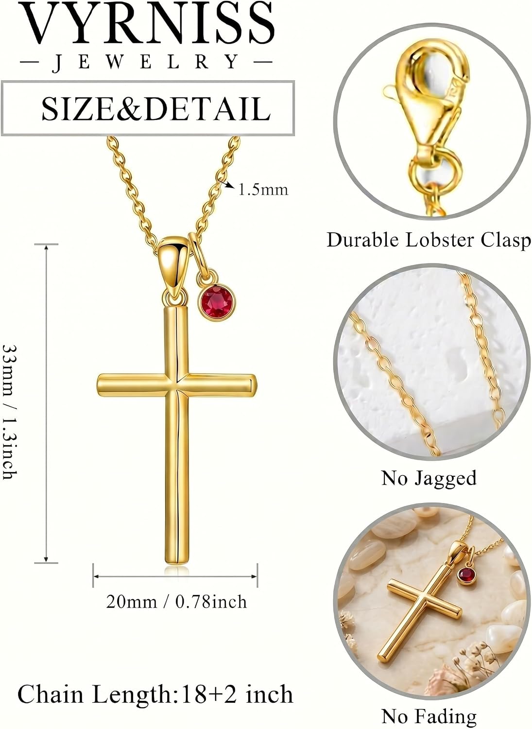 18K Gold Cross Pendant for Women Gold Cross Necklace 18K Gold Jewelry Religious Gift