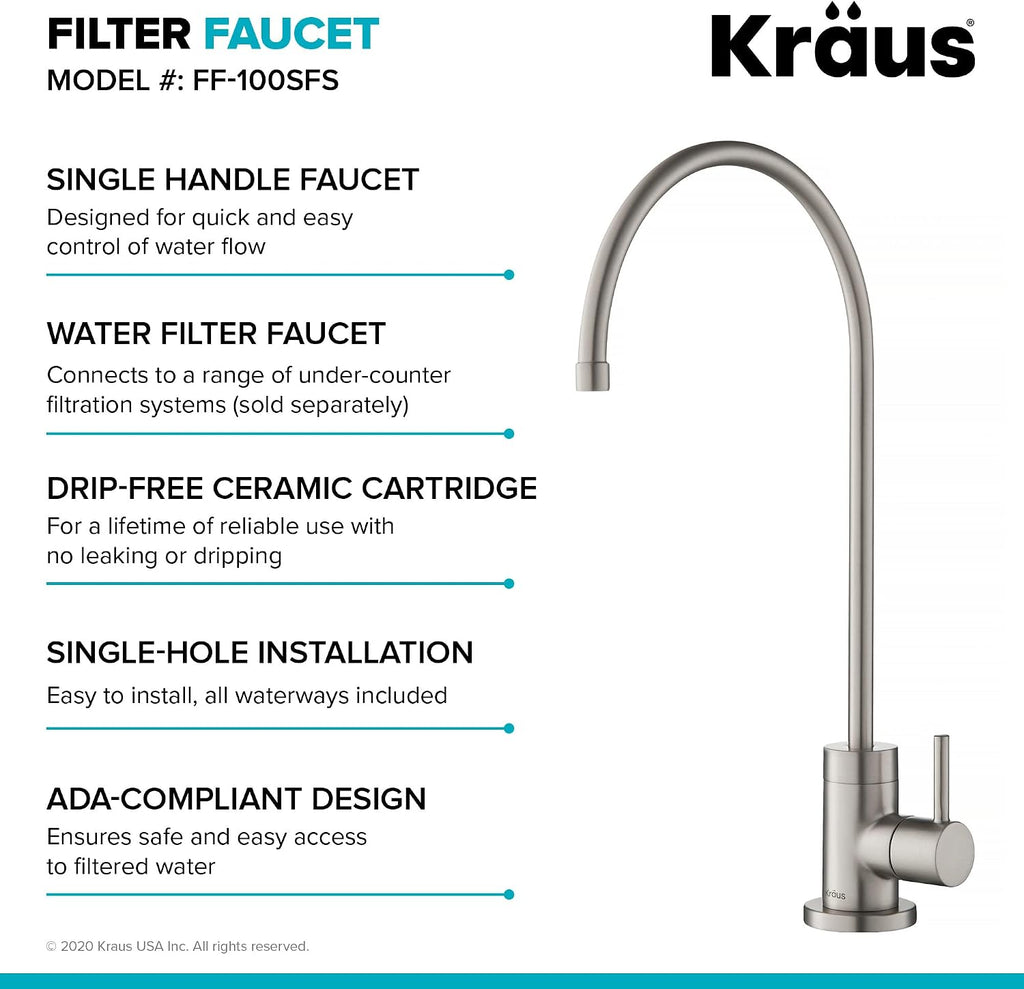 KRAUS Bolden Commercial Style Pull-Down Kitchen Faucet and Purita Water Filter Faucet Combo in Spot Free Stainless Steel, KPF-1610-FF-100SFS