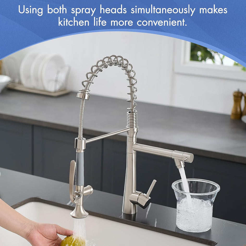 Kitchen Faucet with Pull Down Sprayer,AIMADI Commercial Stainless Steel Kitchen Sink Faucets with Sprayer,Brushed Nickel
