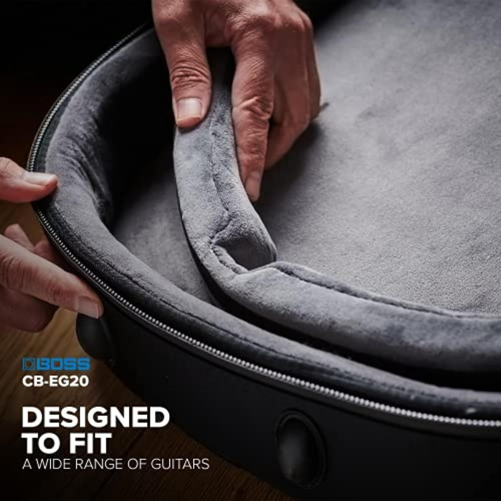 BOSS CB-EG20 – Premium Protection, Lightweight Semi-Rigid Guitar Gig Bag – Thick Internal Padding – Backpack Straps for Easy Transport – Accessories Pockets and Heavy-Duty Zippers