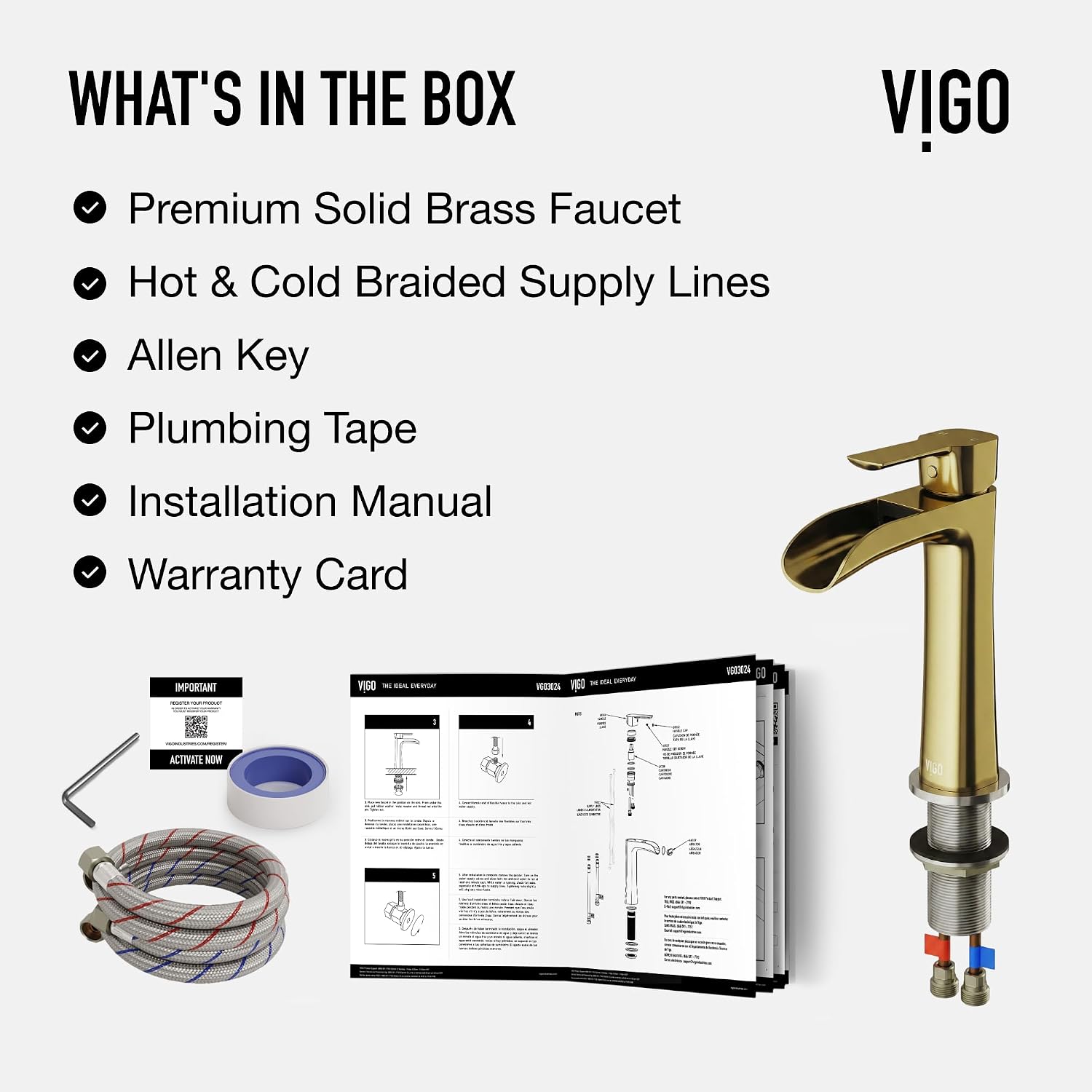 VIGO Niko Waterfall Single-Handle Single-Hole Mount Vessel Bathroom Sink Faucet, 11-Inch, Matte Brushed Gold, Modern Design, Solid Brass, 1.2 GPM WaterSense & Ceramic Disc Valve - VG03024MG